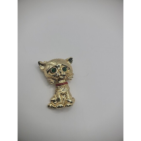 Vintage Gerrys Brooch Pin Doggy Terrier Green Crystals Gold Tone Jewelry - Picture 5 of 11